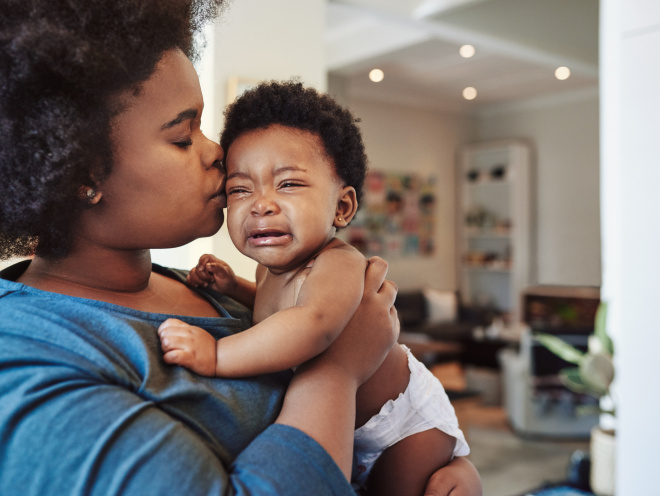 Newborn cries more sales with mom